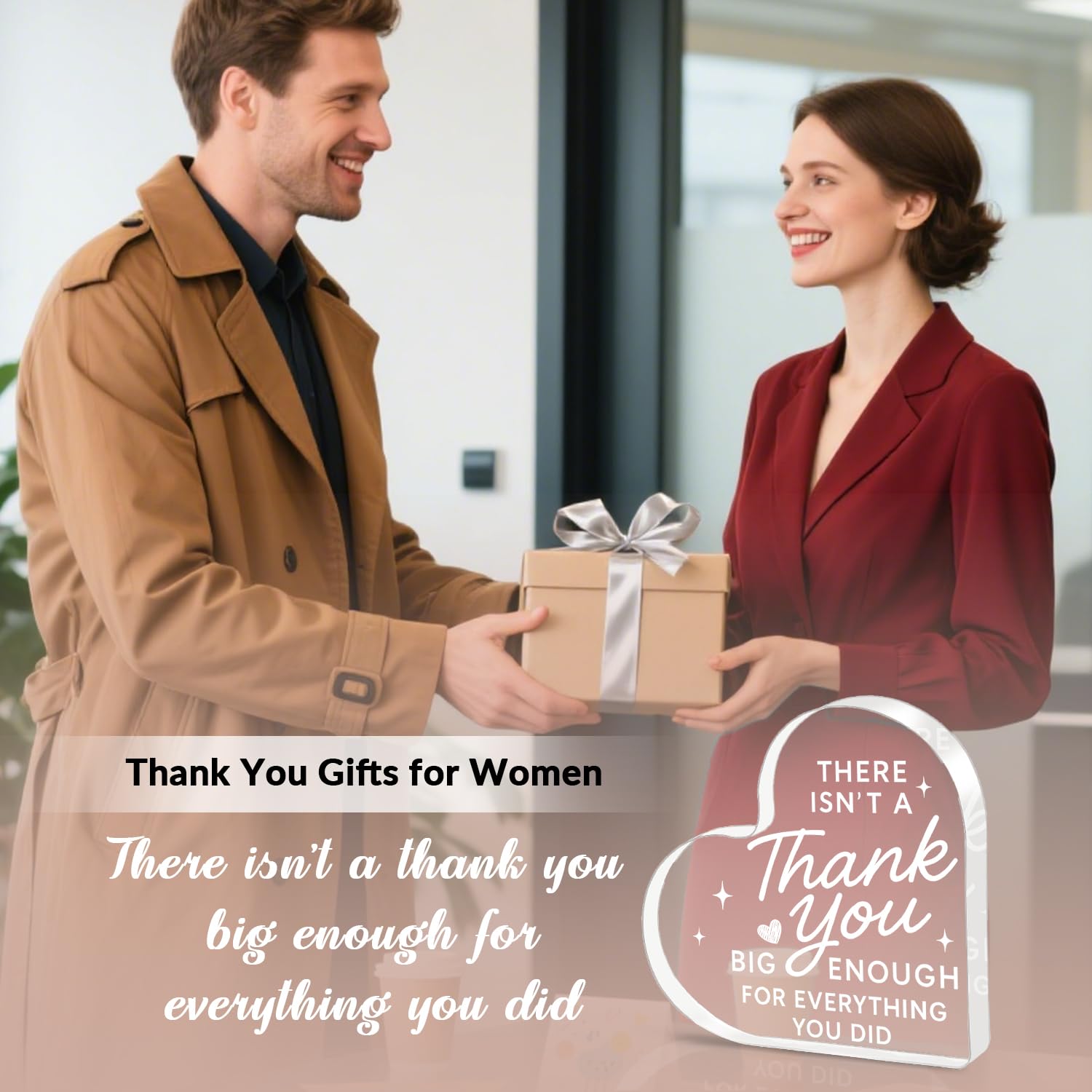 Thank You Gift for Women & Men, Acrylic Heart Plaque Appreciation Gifts 10×10×1cm, Thank You Gifts for Boss Coworker, Teacher - Image 2