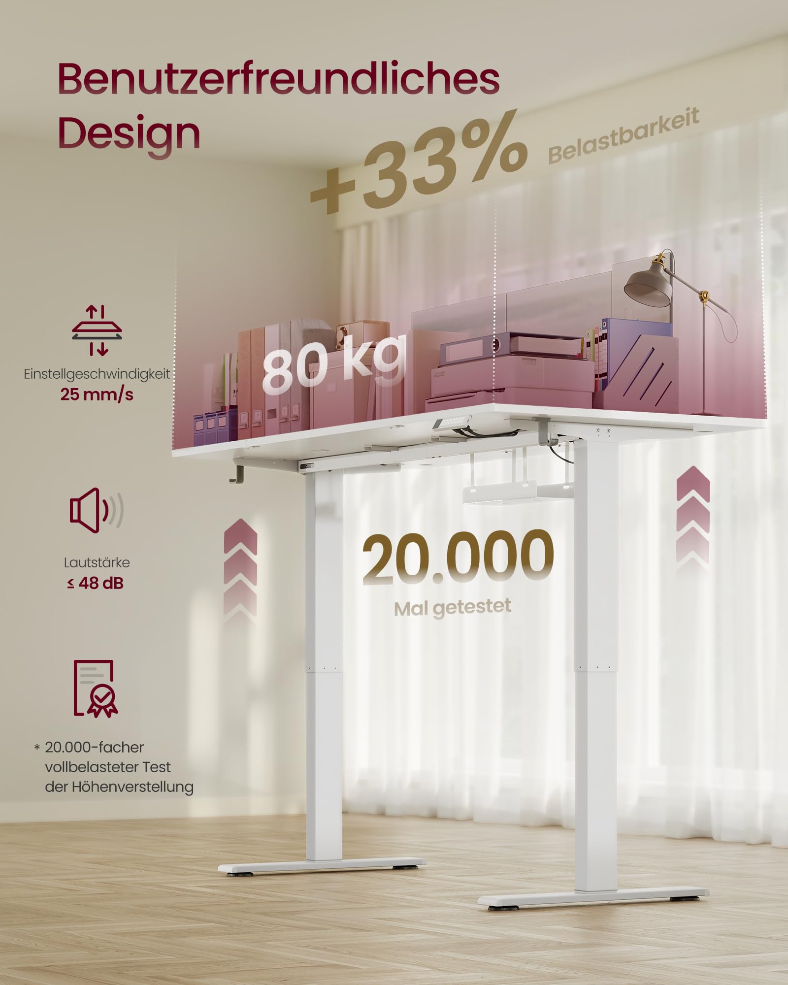 VASAGLE Höhenverstellbarer Schreibtisch, 180 x 80 cm, USB-C-Anschluss, Ablage für Steckdosenleiste, Stehtisch, Erinnerung bei langem Sitzen, 3 Speichertasten, für Büro, mattweiß LSD148WZ02