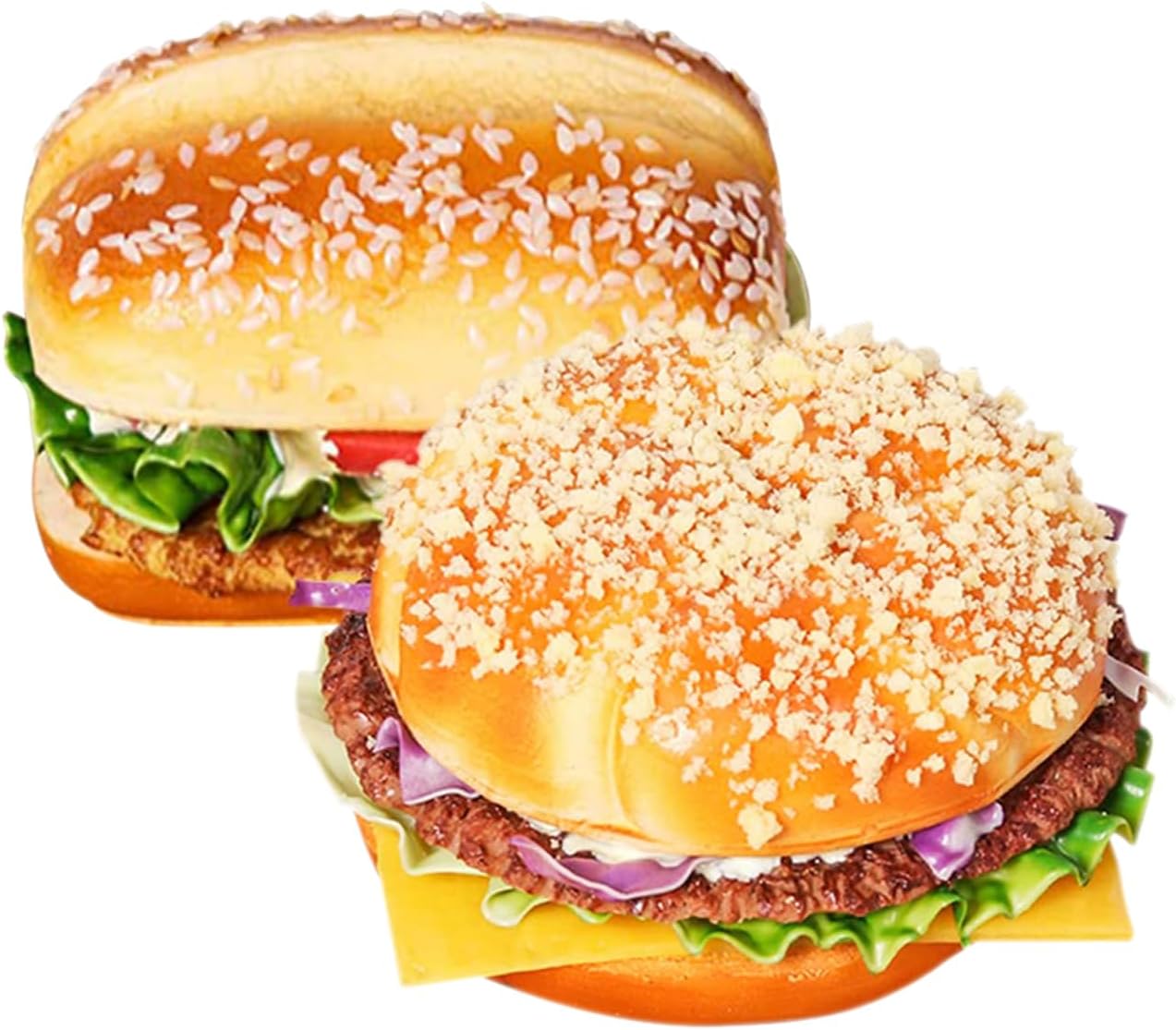 NOLITOY 2pcs Artificial Hamburger, Fake Bread Model for Home Kitchen Shop Display Photography Props Baking
