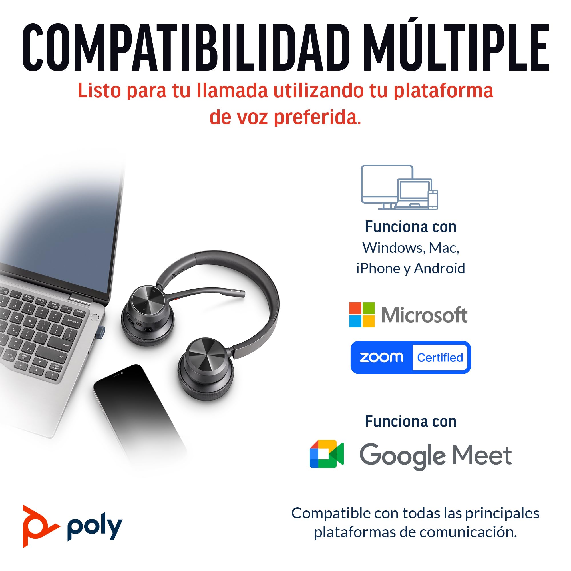 Auriculares inalámbricos Poly Voyager 4320 UC - Audífonos estéreo con micrófono de brazo con cancelación de ruido - Conexión Bluetooth a PC/Mac/teléfono móvil - Funciona con Teams, Zoom y más — view 6