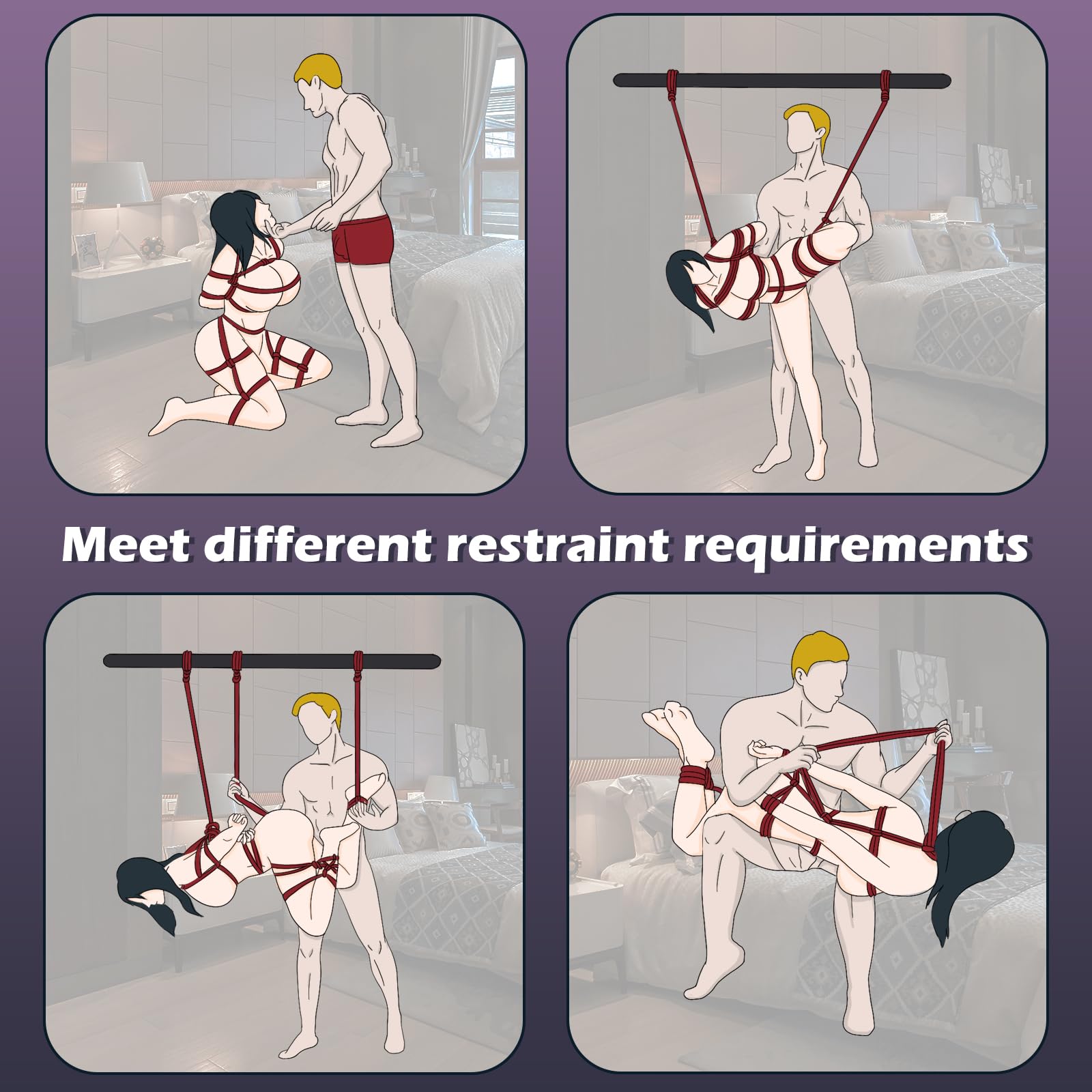 BDSM Couple Intimate Bondage Set - Soft and Multifunctional Sex Rope - Bedroom Adult Bondage Toy - Perfect for Bondage Beginners (2-Piece Set, Black)