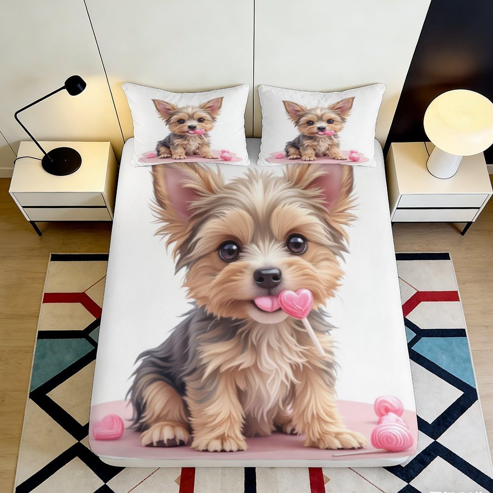 Pnayamiorkfel Style-6 3D Printed Cute Yorkshire Terrier Fitted Sheet Microfiber Animal Puppy Bed Cover For Bedroom Guestroom Easy Care Decor 90X200x25cm