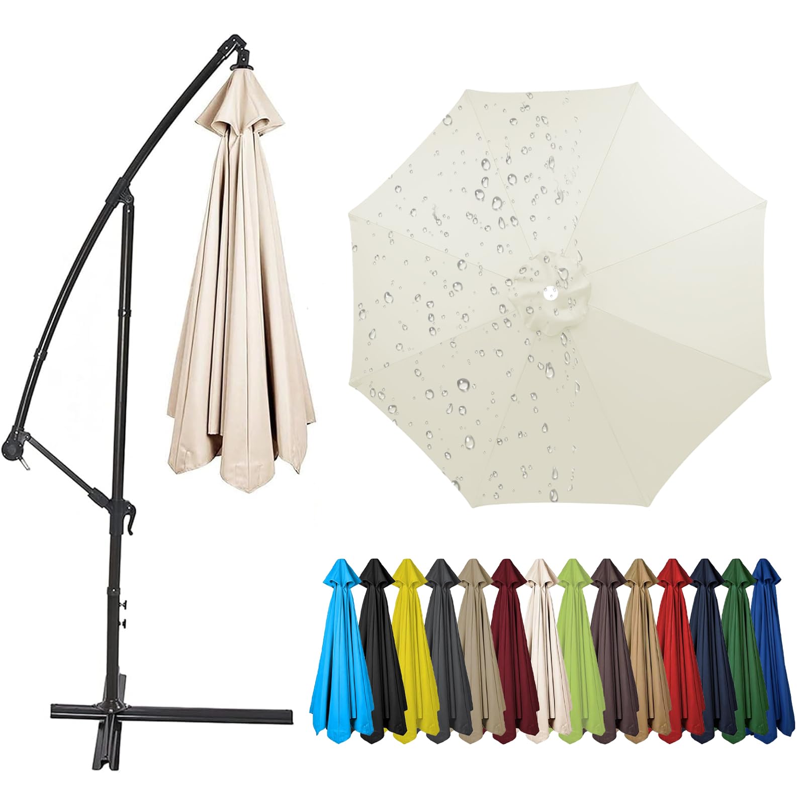 2.0m to 4.0m Replacement Parasol Canopy, 6/8 Ribs Garden Umbrella Replacement Parasol Fabric, UV 50+ Protection For Garden Yard Beach Umbrella (Beige,3.5m / 8 Ribs)