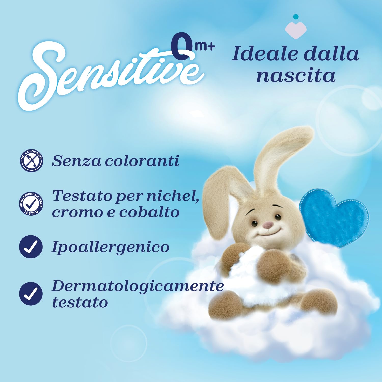 Chicco Sensitive Ammorbidente Concentrato 750ml, Ipoallergenico Cuore di Talco 0+ Mesi, Freschezza Intensa e Morbidezza Duratura, Senza Coloranti