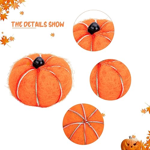 Miniatura 10 de Sfcddtlg 36 pompones de calabaza de fieltro pequeño de Halloween, 9 colores, mini calabazas de fieltro de lana hechas a mano para manualidades,