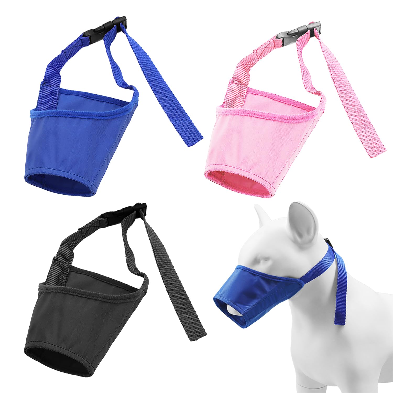 Bozales de perro de 3 piezas, bozales ajustables, accesorios para mascotas, bozales para perros pequeños, bozales de entrenamiento para perros para evitar ladridos, mordeduras y masticar (negro, rosa,
