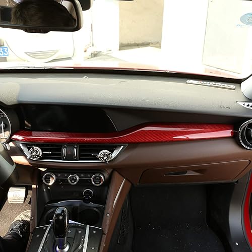 Miniatura 3 de YIWANG 100% rojo de fibra de carbono real tablero de instrumentos decoración panel Trim para Alfa Romeo Stelvio 2017 2018 2019 mano izquierda coche