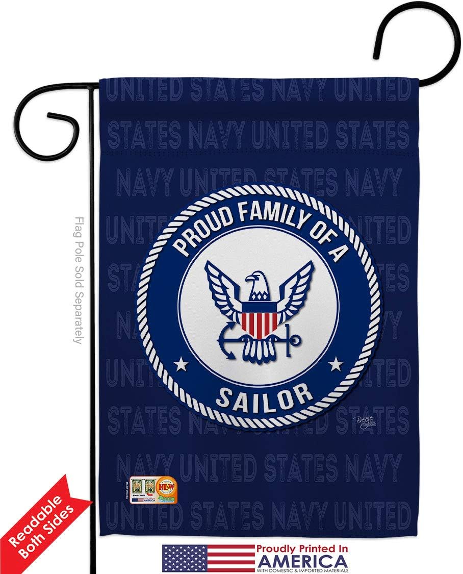 Proud Family Sailor Garden Flag Set Wall Holder Armed Forces Navy USN Seabee United State American Military Veteran Retire Official Small Gift Yard House Banner Double-Sided Made In USA 13 X 18.5