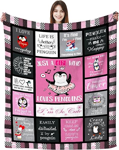 Manta de pingüino, regalos para niñas y mujeres, manta de franela suave y cálida para amantes de los pingüinos, regalos de cumpleaños para adultos y
