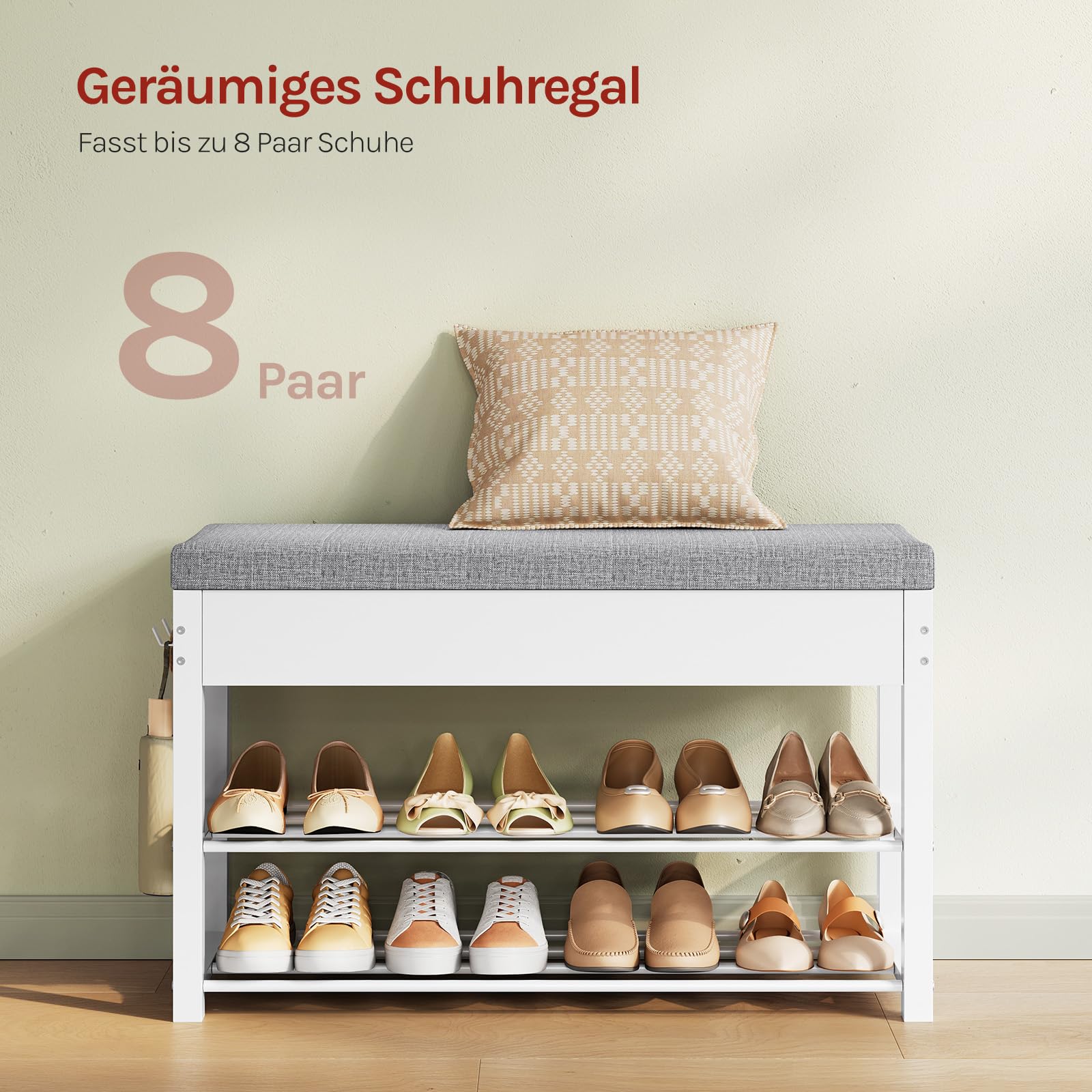 WOLTU Schuhbank mit Sitzfläche, Schuhregal mit 2 Ablagen