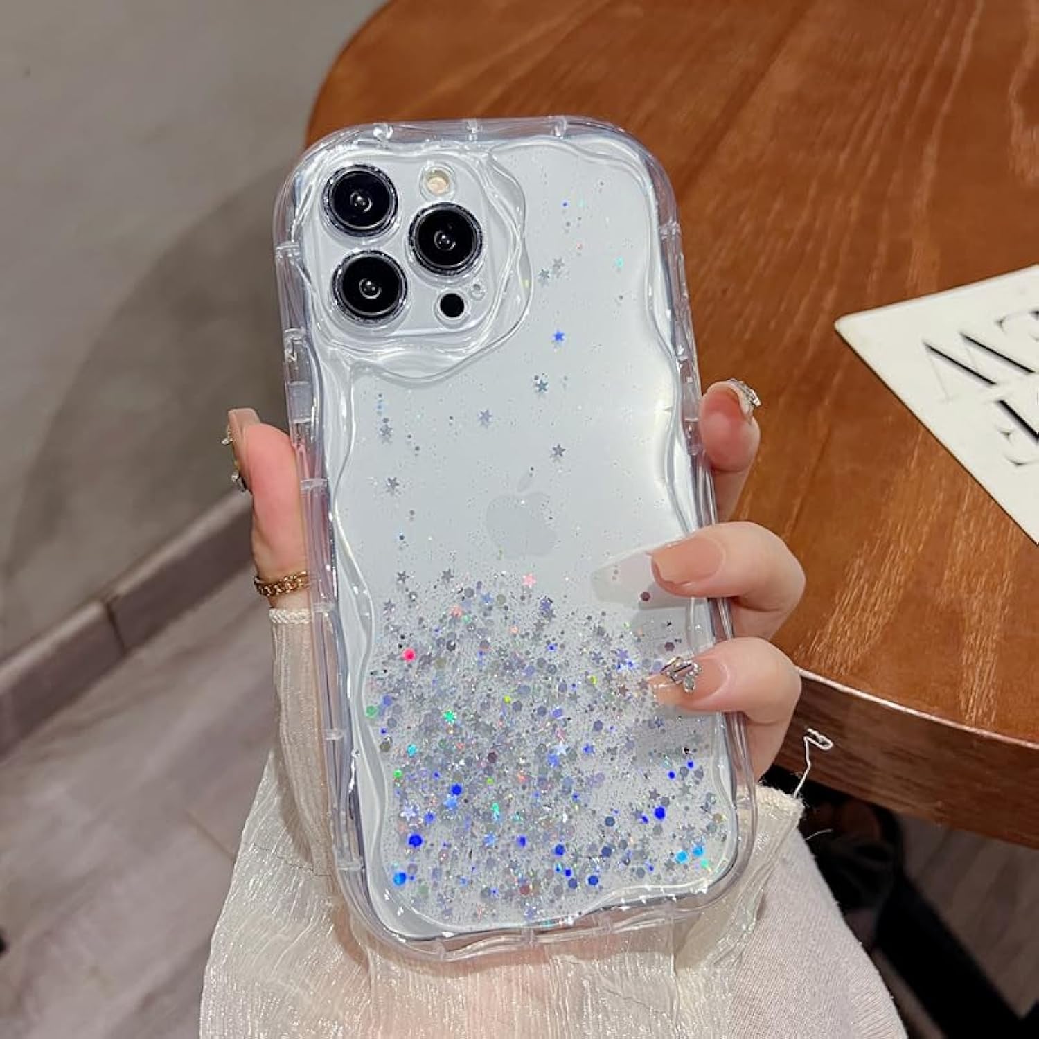 White Glitter Phone Case, Compatible with iPhone 13 Pro, Cute Clear Sparkling, Transparent, Anti-Scratch, Yellowing Resistant, Designed for Women Girls Teen