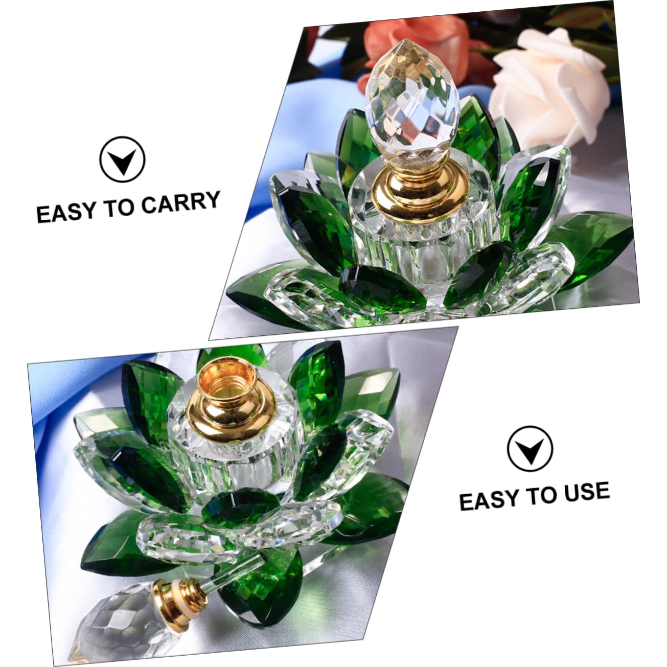 SOLUSTRE Grüne Parfümflasche aus Kristall im Lotus Design Leere Dekorative Parfümflasche für Zuhause mit Vintage Stil zur Aufbewahrung von Kosmetik und Ätherischen Ölen