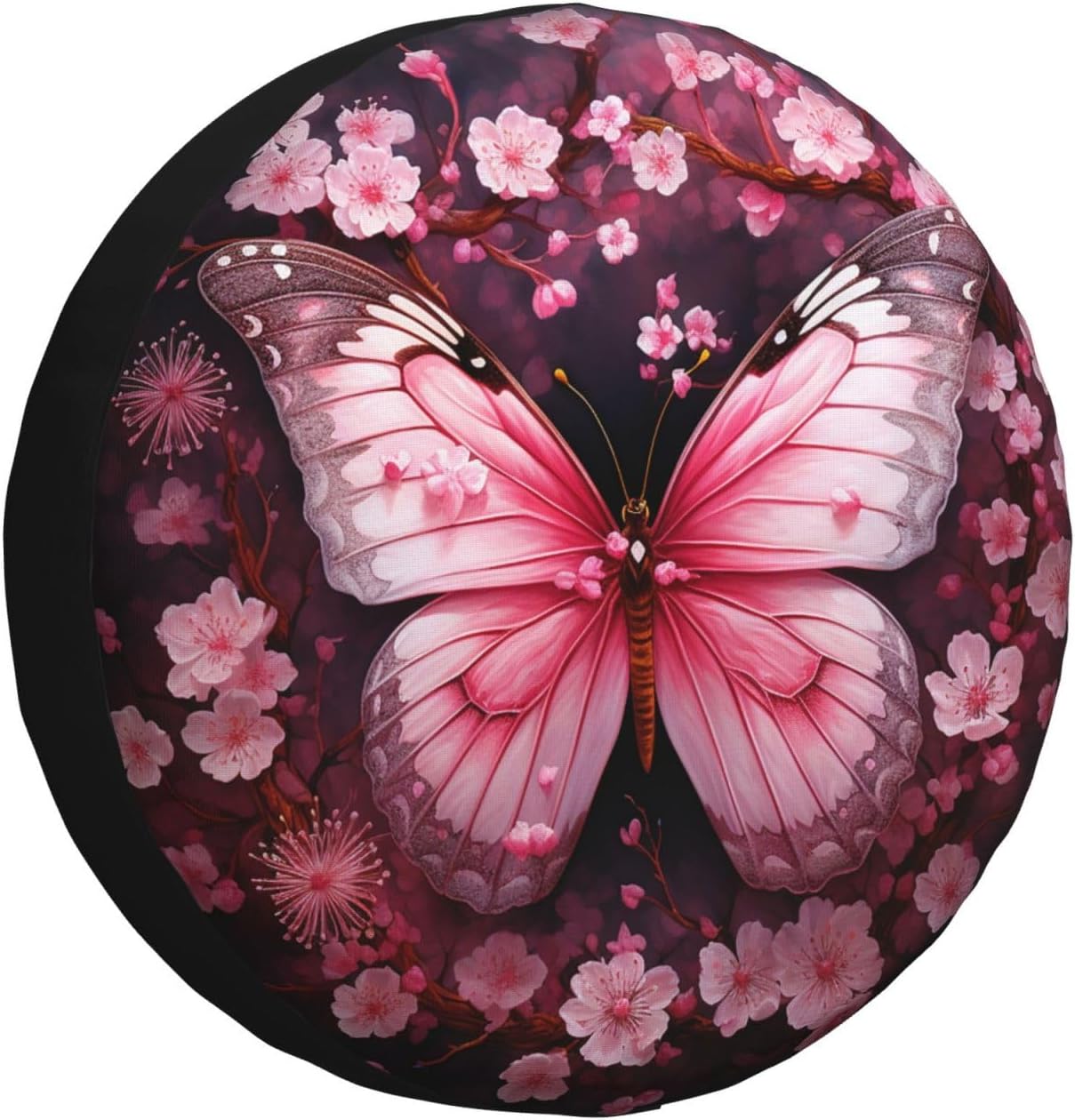 Spare Tire Cover Weatherproof Wheel Cover Fit for Jeep Wrangler Rv SUV Truck Travel Trailer 17" Pink Flower Butterfly Tire Cover