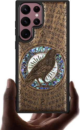 Carveit Funda de madera para Samsung Galaxy S22 Ultra grabado de madera e incrustaciones de carcasa Funda de madera compatible con cargadores