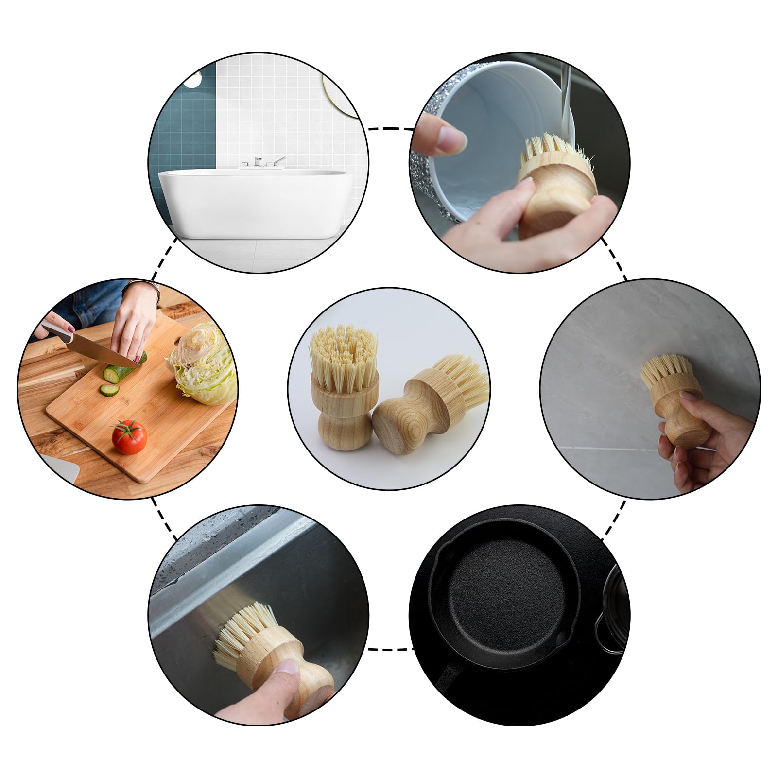 2 Piezas Madera Cepillo para Verduras, Cepillo de Cocina de Madera con bambú,Cepillo Fregar Platos para champiñones,Lavar los Platos