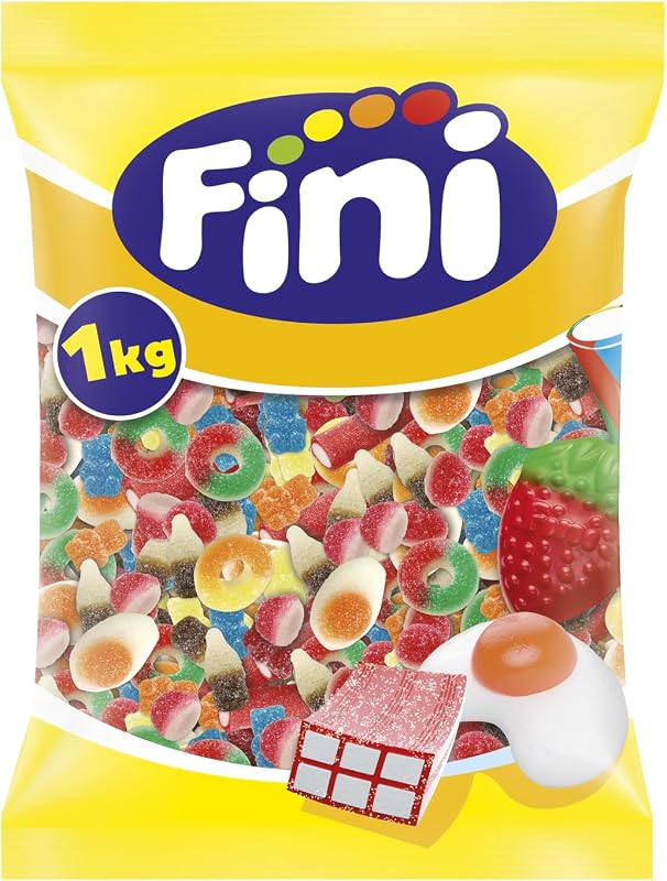 Fini Sour Little Mix Goma Pica | Golosinas Pica Pica, Ositos Gominola, Huevos Chuches, Mezcla de Frutas | Sin Gluten - Bolsa 1 Kg