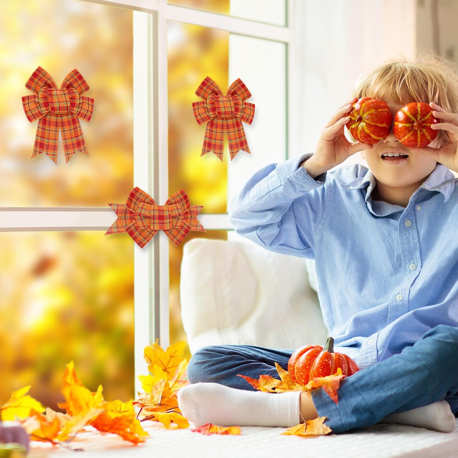 Whaline 2 Pack Fall Wreath Bow Thanksgiving Buffalo Plaid Burlap Bow Autumn Decorative Tree Topper Ornaments Gift Bows for Fall Harvest Party Supplies Indoor Outdoor Home Decor, 5.9 x 11.8 Inch
