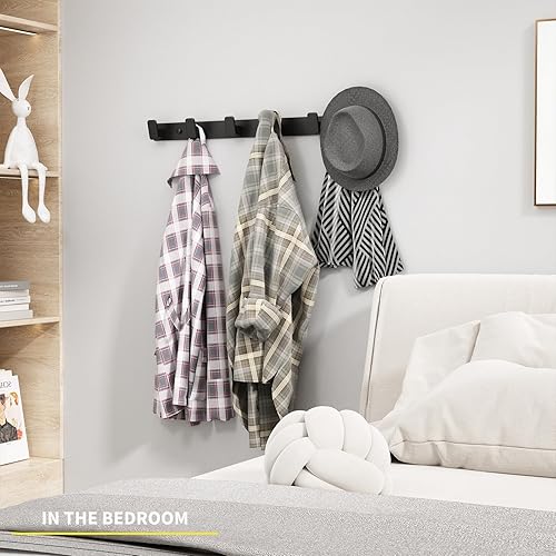 Miniatura 6 de Perchero de Pared para Abrigos con Soporte de Pared - Perchero Negro con 6 Ganchos, Ganchos de Pared para Colgar Sombrero, Llave, Bolso, Toalla,