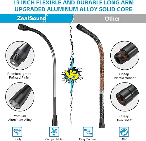 Miniatura 3 de ZealSound Brazo de manguera de metal mejorado, soporte flexible de cuello de cisne de 19 pulgadas, extensión resistente para micrófono, soporte de