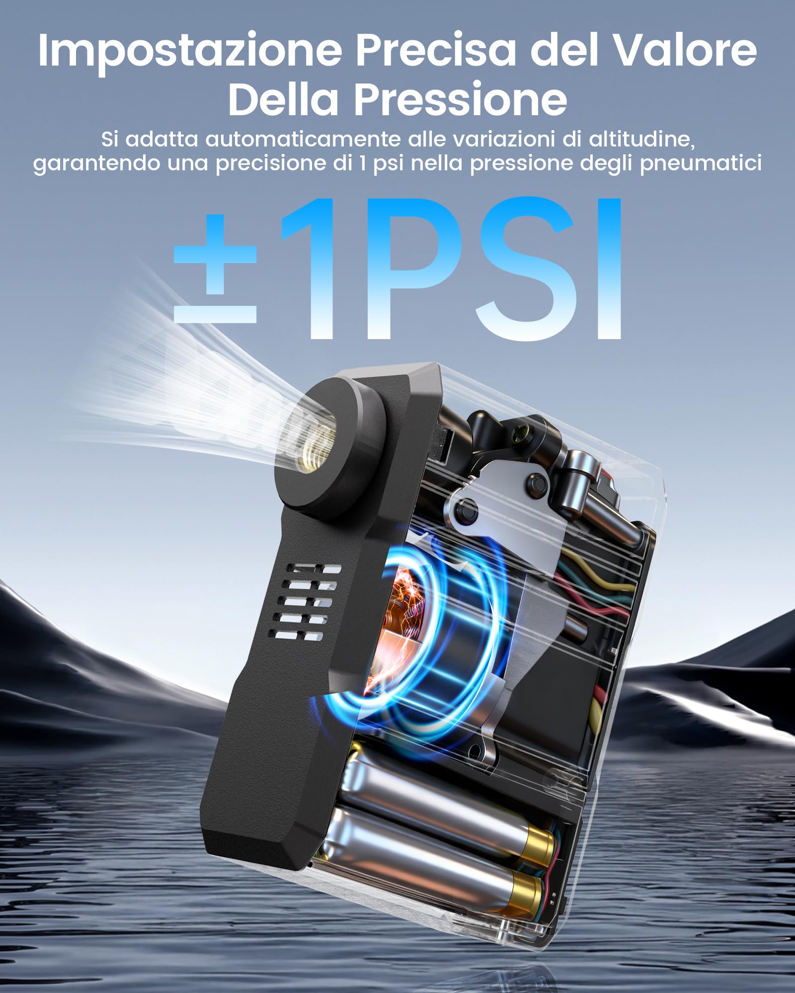 RAVEMEN EP01 Mini Pompa Elettrica per Bicicletta, Massima 120 PSI con manometro Portatile Pompa Arresto Automatico, Compatibile con Presta e Schrader Valvole per Bici da Strada e MTB, E-BIKE