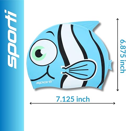 Miniatura 5 de Sporti Gorro de natación de silicona para niños, gorro de natación unisex para jóvenes, gorras de baño de protección para tus hijos, de 2 a 10 años