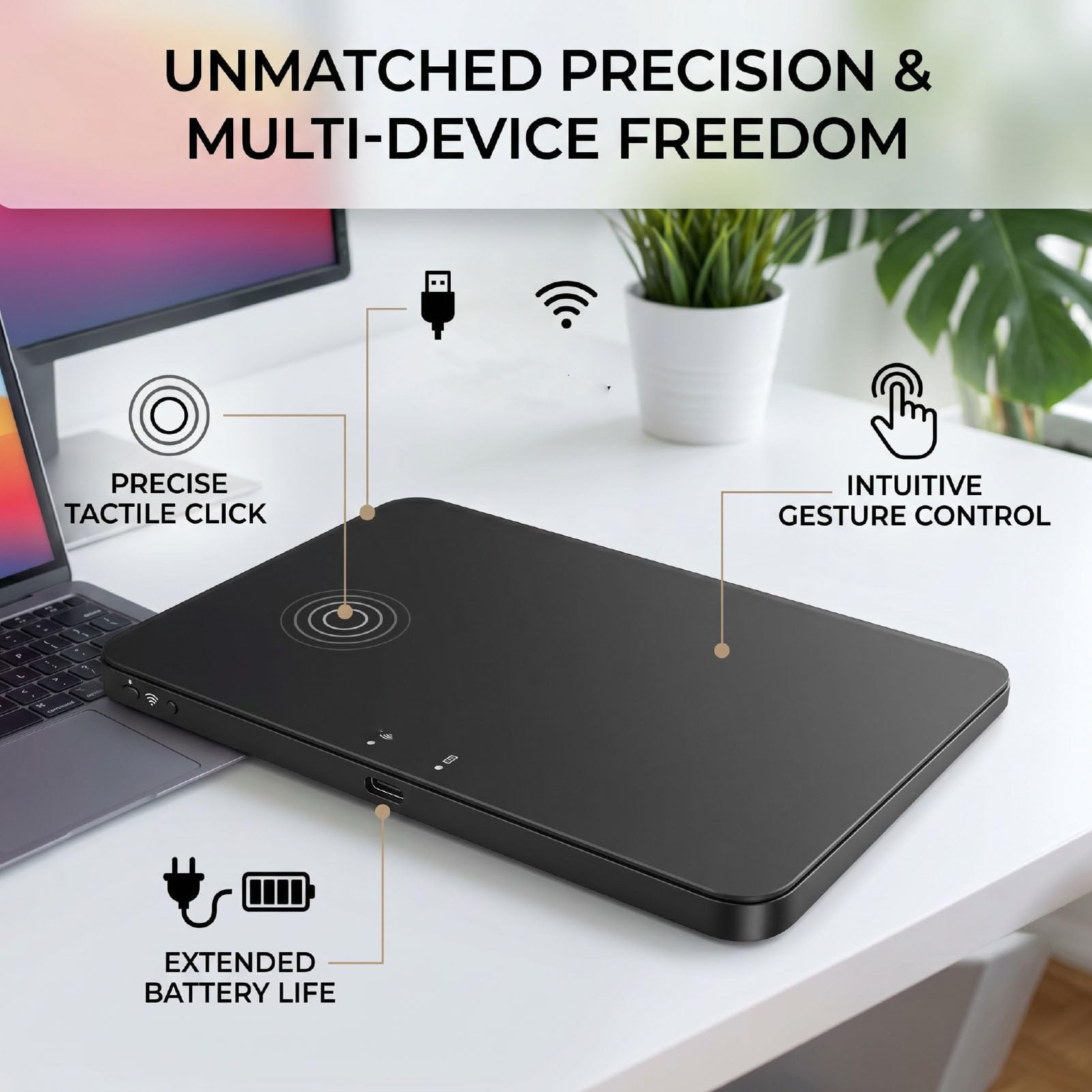 Zunate Slim Aluminum USB C Touchpad per Laptop (BLACK)