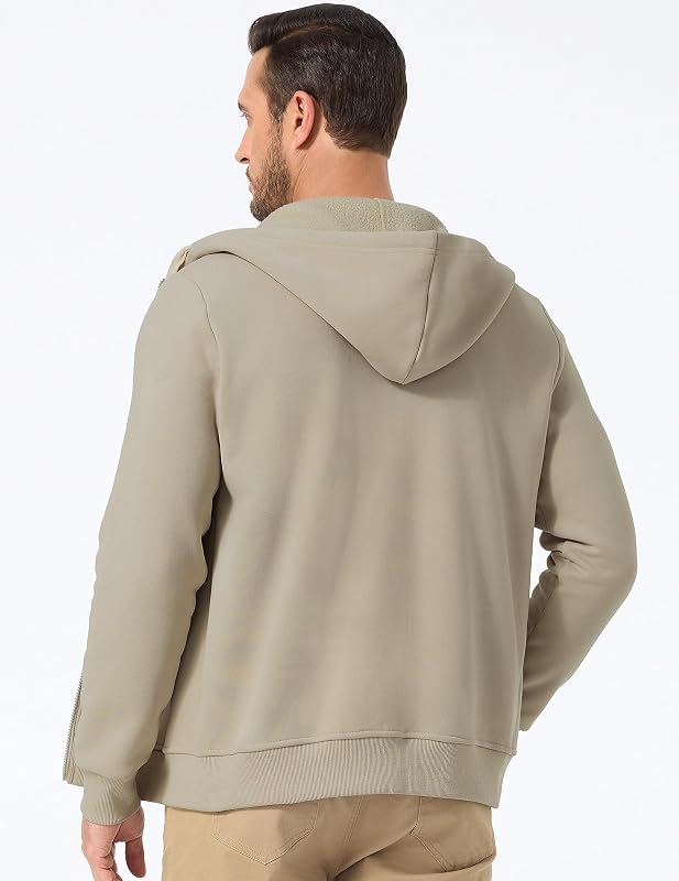 JMIERR Men's Full-Zip Fleece Hoodie Sweatshirt, Beige, M image 2