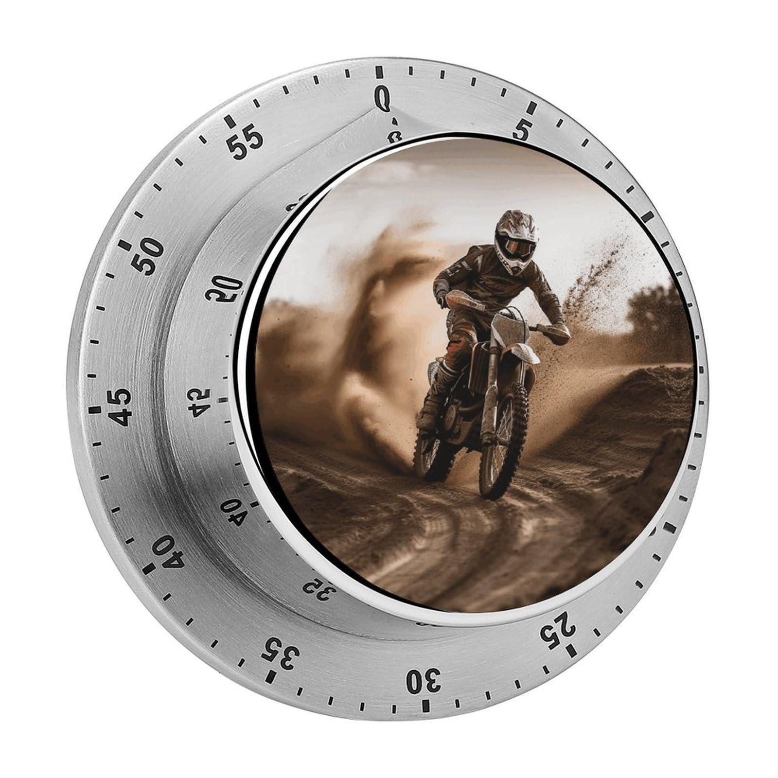 Motocross Mechanical Kitchen Timer, Magnetic Stainless Steel Countdown Timer, Loud Alarm Cooking Timer for Baking, Cooking, Fitness, Classroom, No Battery Needed