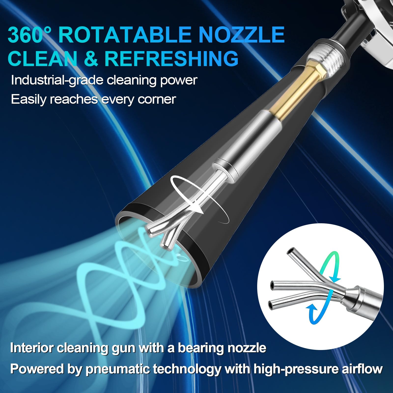 Pistolet à Air Comprimé, Rotation Pneumatique à 360°, Soufflette Air Comprimé à Air Entièrement En Aluminium pour Compresseurs d'air et Composants Automobiles, Séchage et Nettoyage des Véhicules