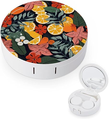 Estuche para lentes de contacto de viaje, colorido, hojas tropicales y limones, caja de contacto con solución de espejo, aplicador de botellas, kit