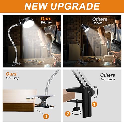 Miniatura 4 de Luz de abrazadera, luz de trabajo LED con clip flexible y fuerte para taller, costura, torno, sierra de cinta, banco de trabajo, escritorio