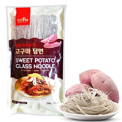 Fusion Select 1 Pack Sweet Potato Glass Noodles - Japchae Noodles - Zero-Fat, Low-Calorie, No-Sodium Diet-Friendly, Gluten-Free, Vegan, Stir-Fry, Dumplings, Hot Pot - For Chinese, Korean Recipes - 7.0