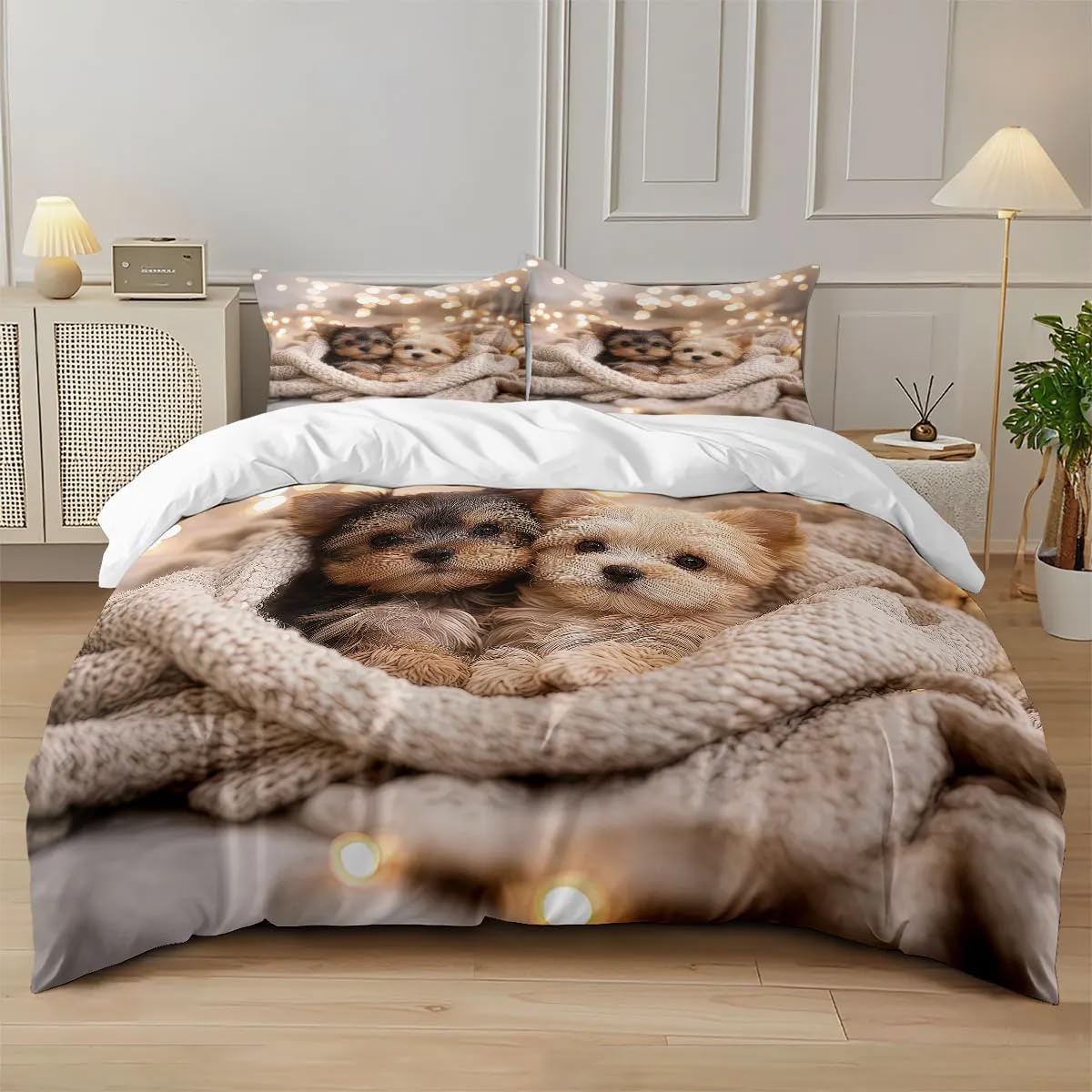 Housse de couette 90x190 enfant motif chien mignon pour des nuits douces et un sommeil paisible