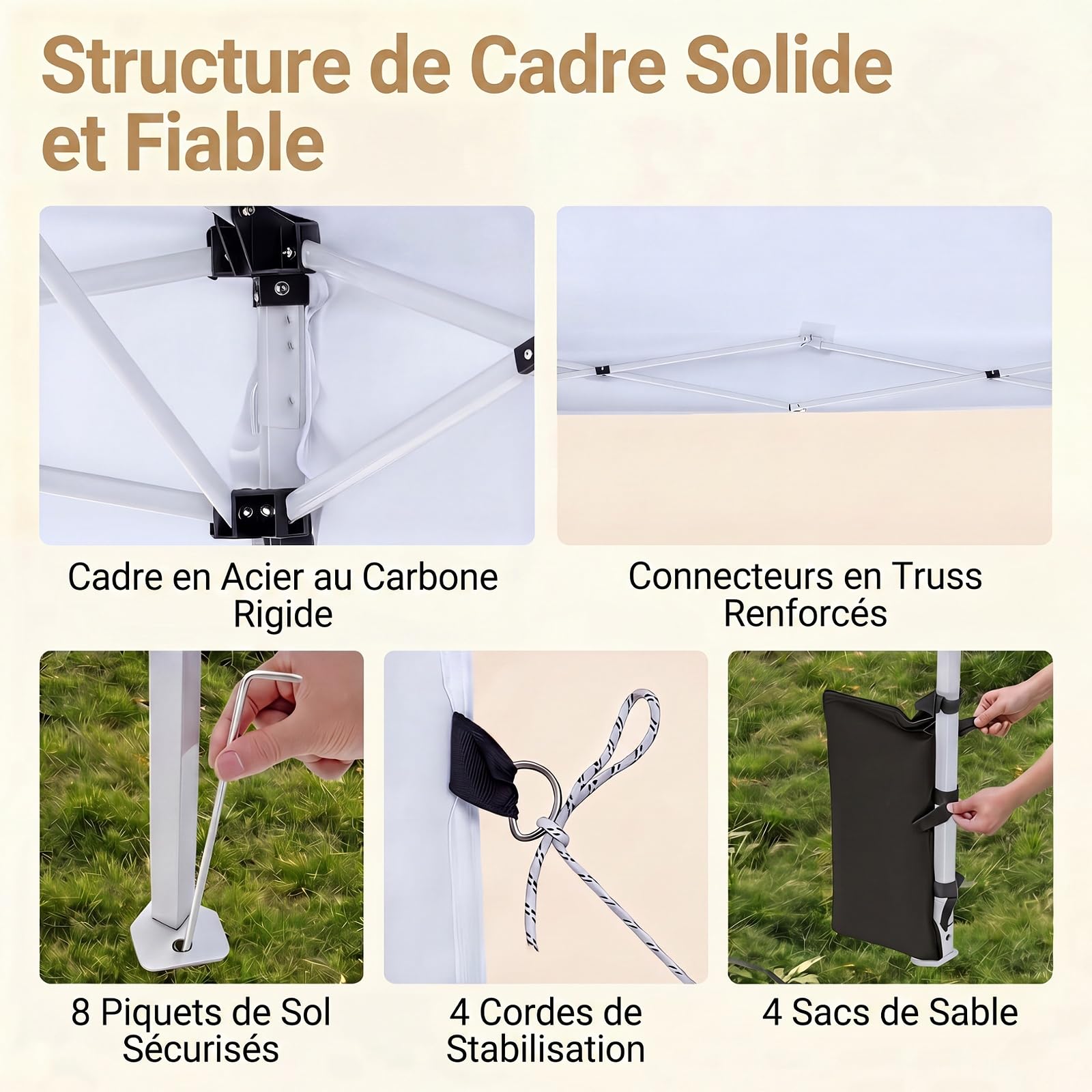 RELAX4LIFE Tonnelle Pliante 3x3 Imperméable, Barnum Pliant Facile à Monter, Protection Solaire UPF50+, Tissu Oxford Argenté, Cadre Métallque, Sac Inclus, Gazebo 3x3 pour Terrasse Marché Camping(Blanc)