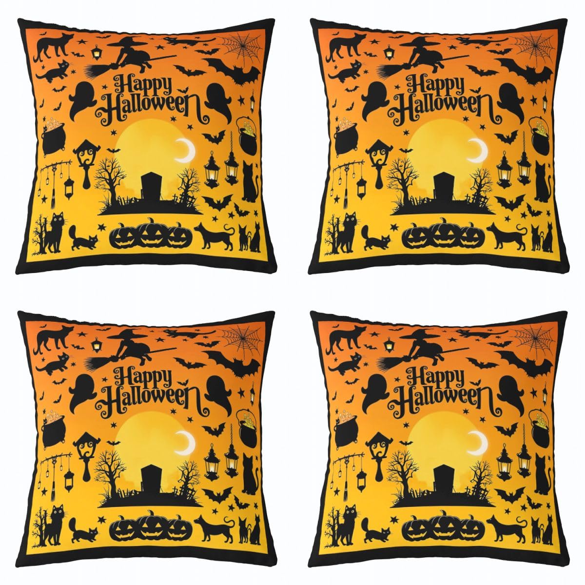 Homewish Happy Halloween Confezione da 4 federe per cuscino 45,7 x 45,7 cm