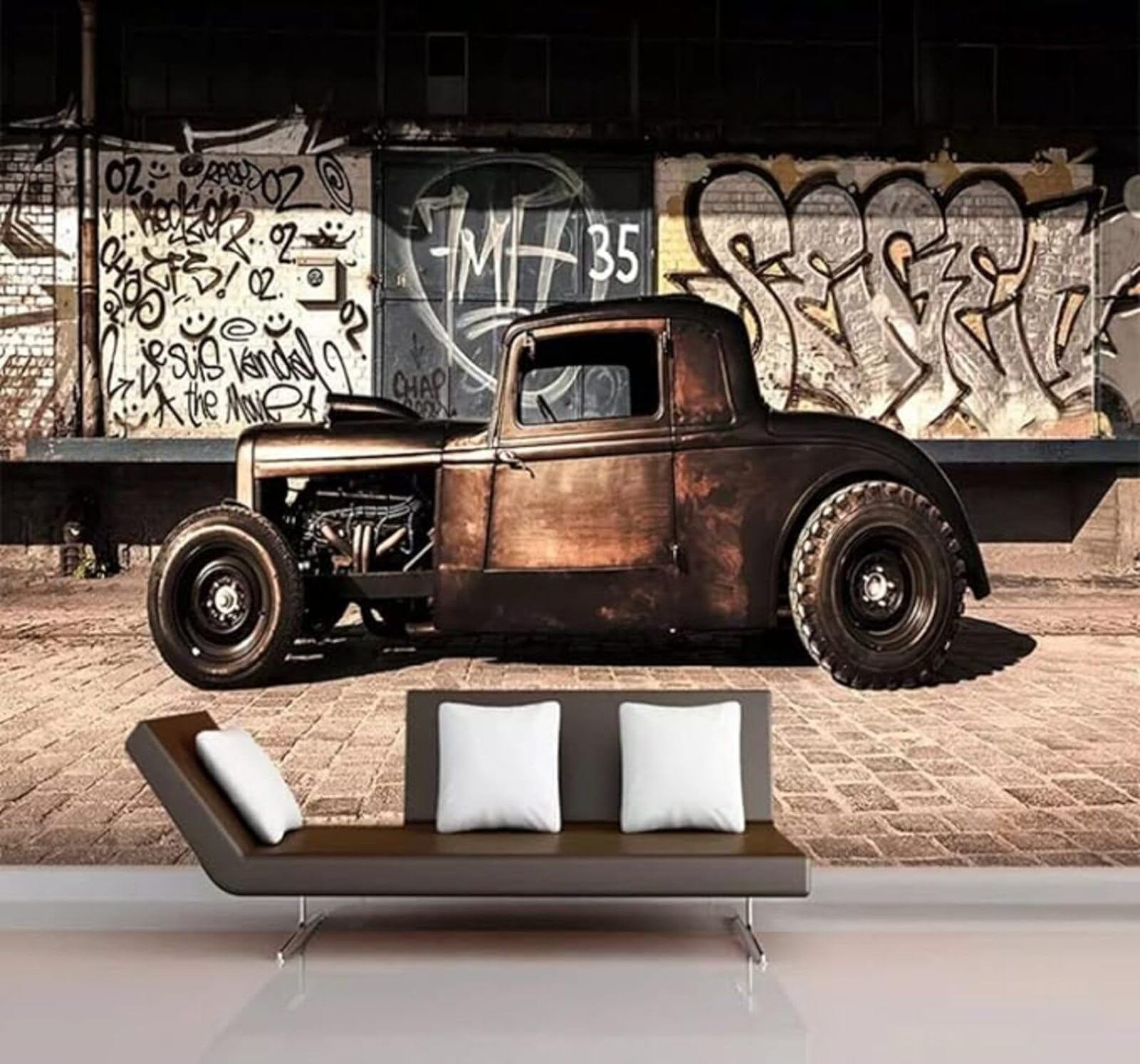 XLMING Retro Abstract Graffiti Nostalgic Car 3D Wallpaper Luxury Silk Study Dining Feature Sofa Grey Bedroom Living Room Tv Decorative Wall-400cm×280cm