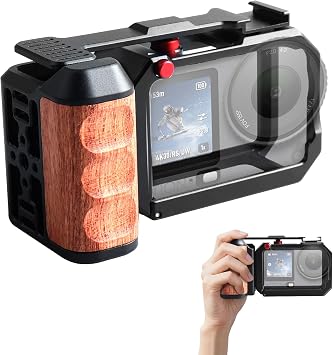 Vertical Shoot Camera Cage with Side Handle Compatible with DJI OSMO Action 6,Split-Type Cage and Handgrip with Seesaw Shutter Extender Bar and Built-in Cold Shoe Mount