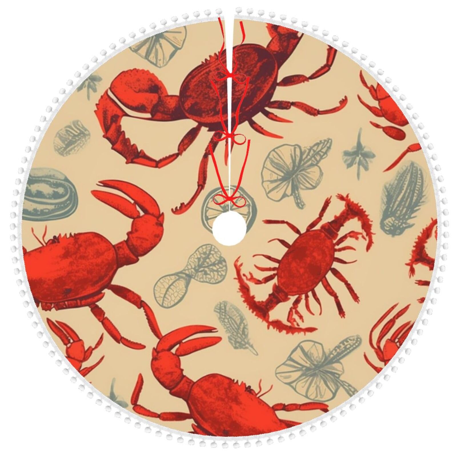 Jupe de sapin homard et crabe 122cm avec pompons pour la décoration de Noël