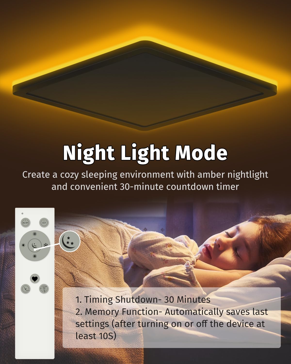 Bowfar Plafonnier LED, 24W 3200LM Carré Lampe de Salle de Bain avec télécommande, intensité 3000K-6500K, veilleuse 1800K Ambre, Plafonnier pour cuisine couloir chambre à coucher, Ø29,5 x 2,5cm-noir