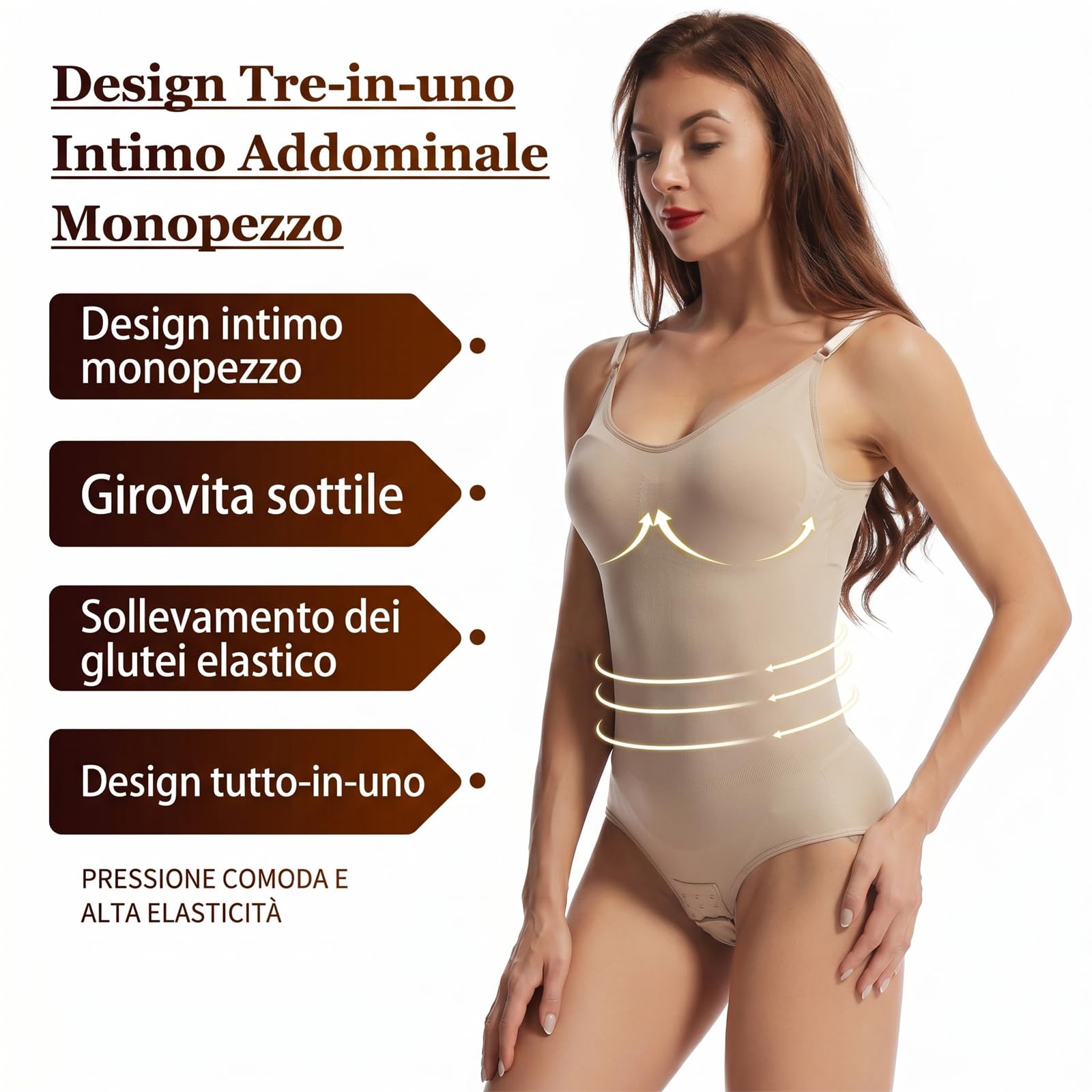 Fearless Body Contenitivo Donna, Body Modellante Pancia Piatta con Spalline Regolabili, Intimo Shapewear Elasticizzato per Uso Quotidiano