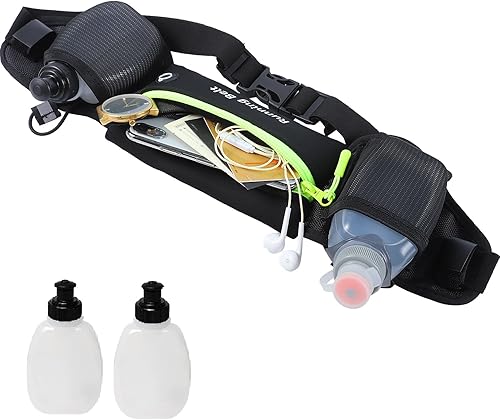 AXEN Cinturón de hidratación para correr, cintura ajustable para maratón, triatlón y senderismo  Diseño reflectante de seguridad y bolsillo para