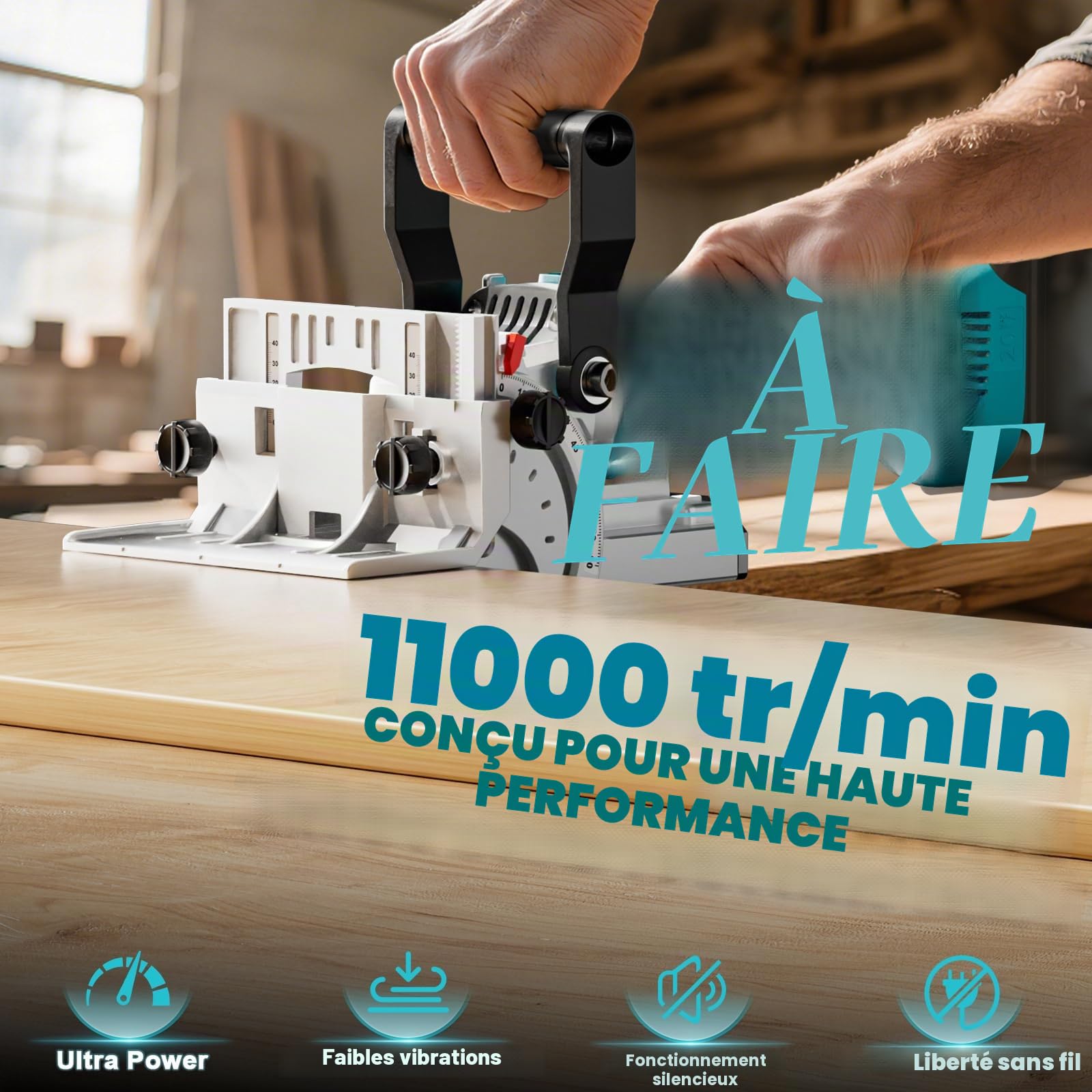 LIVOWALNY Fraise à cheville plate compatible avec Makita 18 V : fraise à rainurer sans fil avec sac à poussière et chevilles plates pour le travail du bois (sans batterie/chargeur), 11000 tr/min