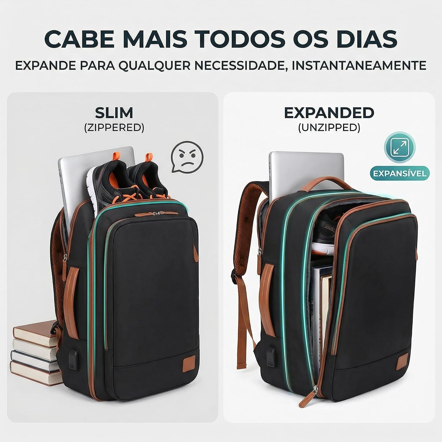 Mochila Grande para Notebook 15,6" Expansível e Impermeável | Mochila Executiva de Viagem Aprovada por Companhias Aéreas com Porta USB, Bolso para Líquidos, Mochila Escolar e de Trabalho Mochila Grande para Notebook 15,6" Expansível e Impermeável | Mochila Executiva de Viagem Aprovada por Companhias Aéreas com Porta USB, Bolso para Líquidos, Mochila Escolar e de Trabalho