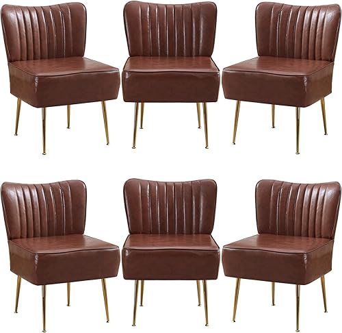 Miniatura 28 de Moderno juego de 3 sillas decorativas de piel sintética, tapizadas, con respaldo de alas sin brazos con patas doradas, cómodo sofá individual, Rojo