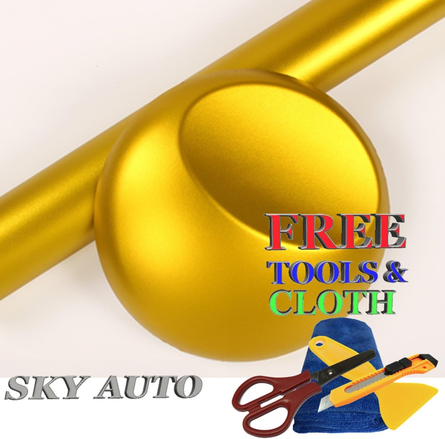 Sky Auto INC Premium Car Satin Matte Chrome Plating Vinyl Film Wrap Sticker Sheet Air Release (Sample Size - 4" x 8", Gold)