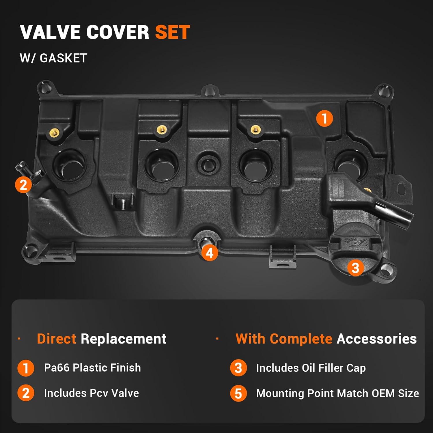 1.6L Valve Cover Compatible with 2011-2017 Nissan Juke 2016-2019 Nissan Sentra Replace# 13264-1KC1A 132641KC1A 13264-1KC0A 13264-BV80A