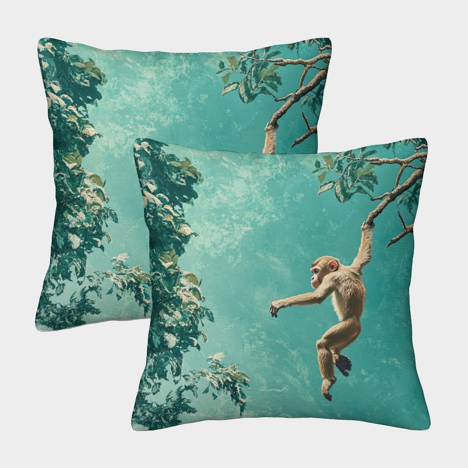 kaiyun 2 Pack Monkey Jumps from Tree to Tree 3D Image Printed Single-sided Cushion Cover 45x45cm
