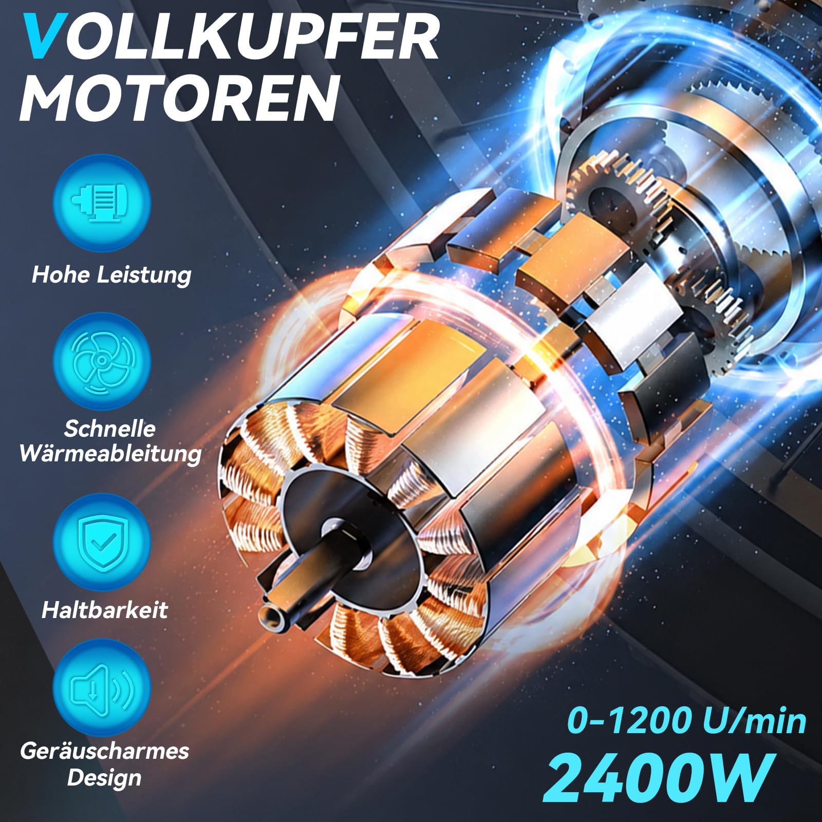 Mörtelrührer, 2400W Rührwerk mit 6-Gang-Getriebe, 1200r/min Quirl Mörtelrührer, Bürstenloser Reiner Kupfermotor, M14-Gewindemischer 1,8m Kabel Geeignet für Mörtel, Gips, Kleber und Zement