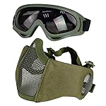 Yzpacc Airsoft Mask with Goggles, Foldable Half Face Airsoft Mesh Mask with Ear Protection for Paintball Shooting Cosplay CS Game