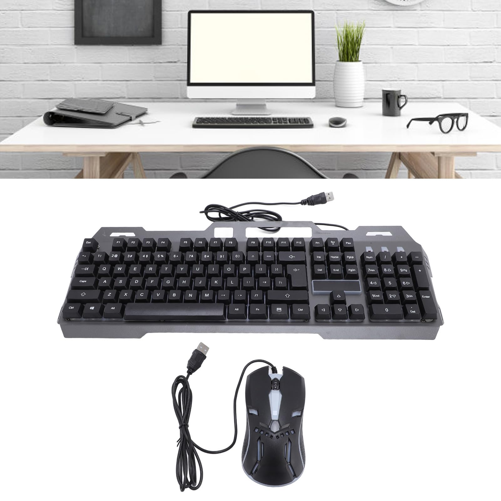 Bewinner Wired Keyboard and Mouse Combos - 104 Keys Full Size Computer Keyboard with 1200DPI Optical Mouse, Aluminum Alloy Gaming Keyboard and Mouse Set for Desktop Laptop PC